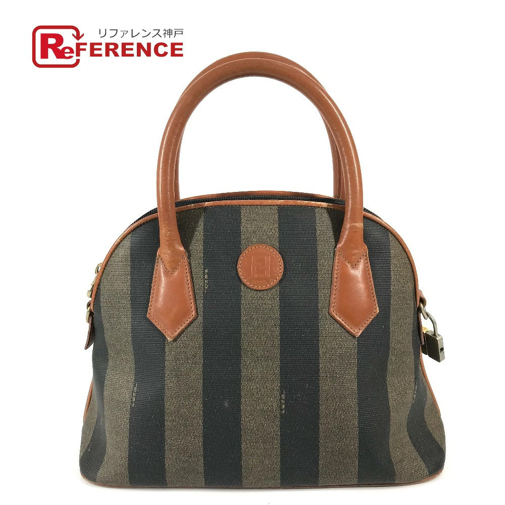 Fendi Pecan Bag Striped Handbag Leather Brown
